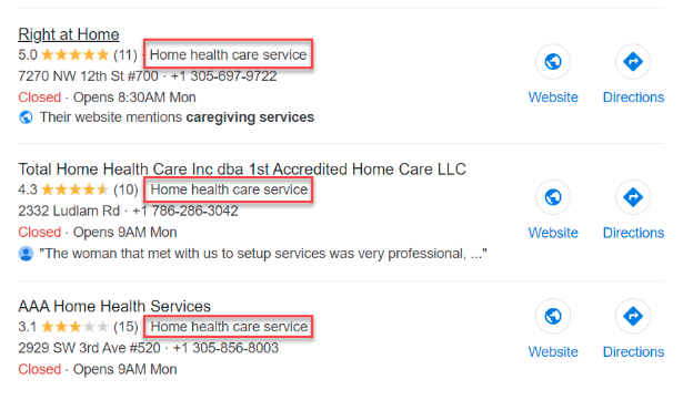 Home Care Categories Google My Business