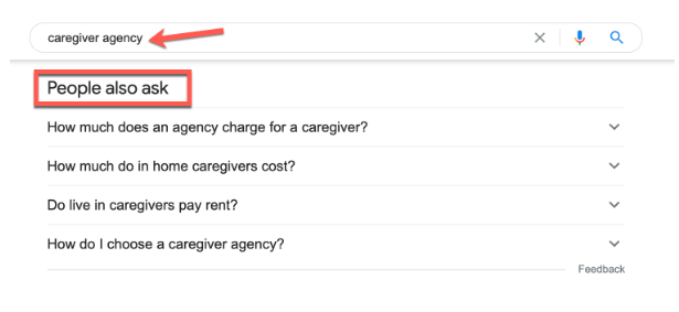 Caregiver Agency People Also Ask Snippet
