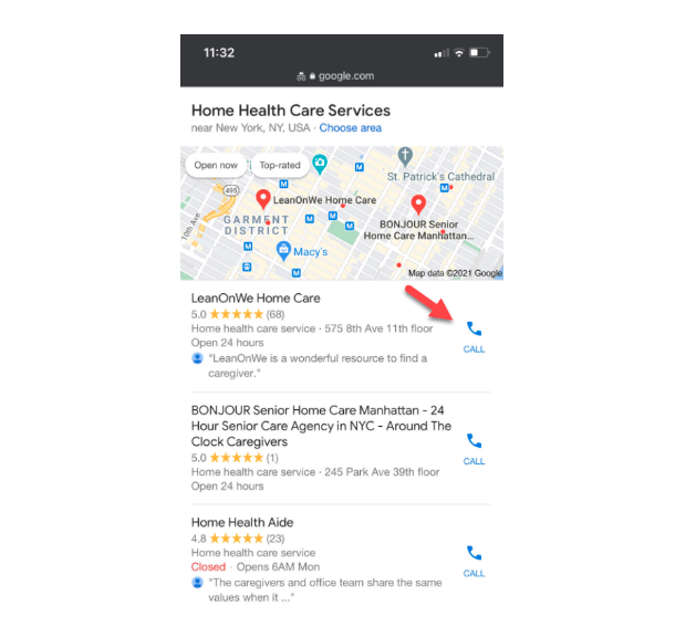 Google Maps Home Care